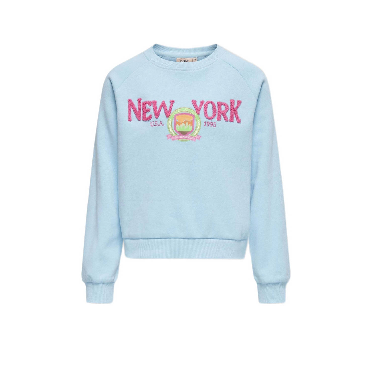 ONLY KIDS GIRL sweater KOGGOLDIE met tekst lichtblauw