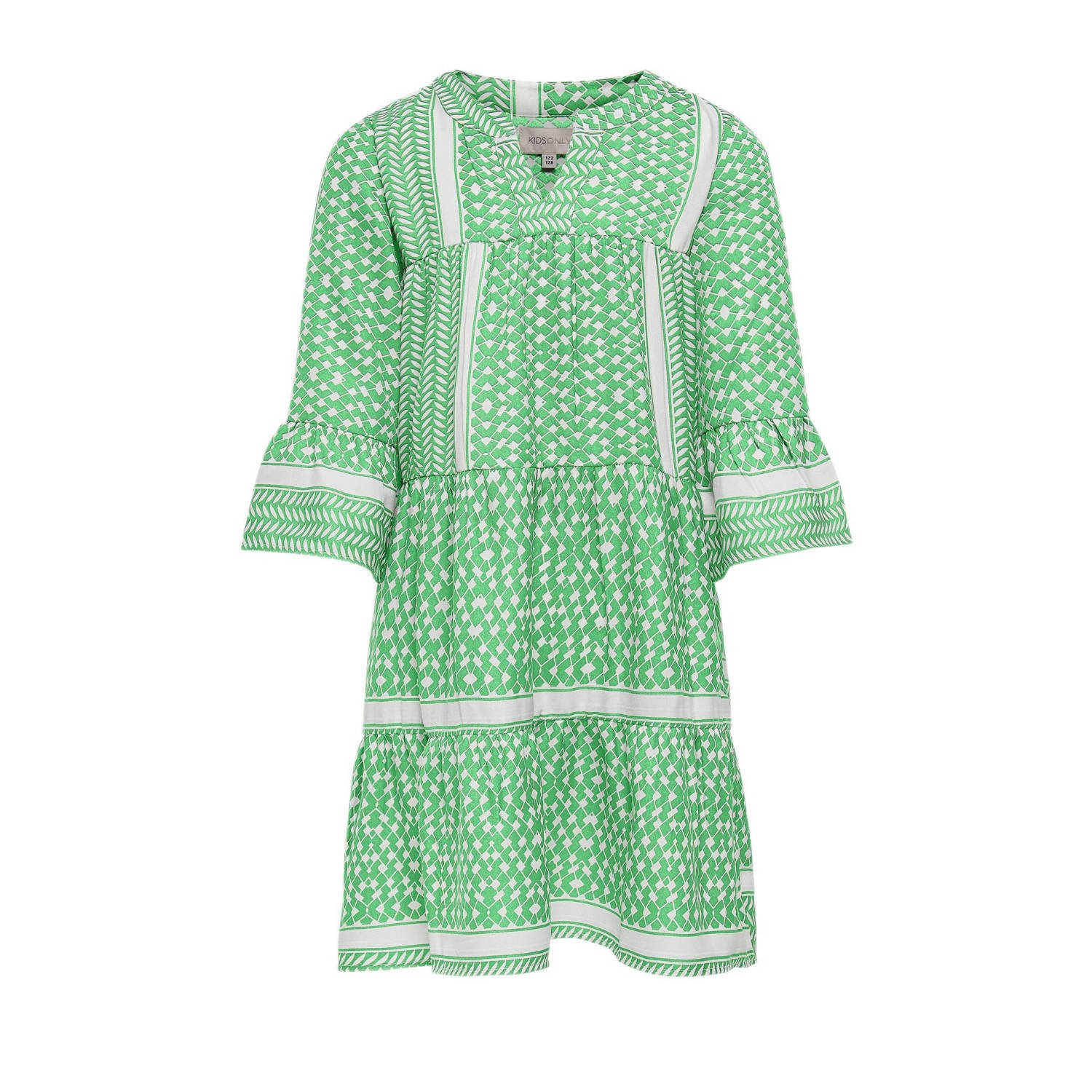 Only KIDS GIRL A-lijn jurk KOGALBERTE met all over print groen wit Meisjes Polyester Ronde hals 128