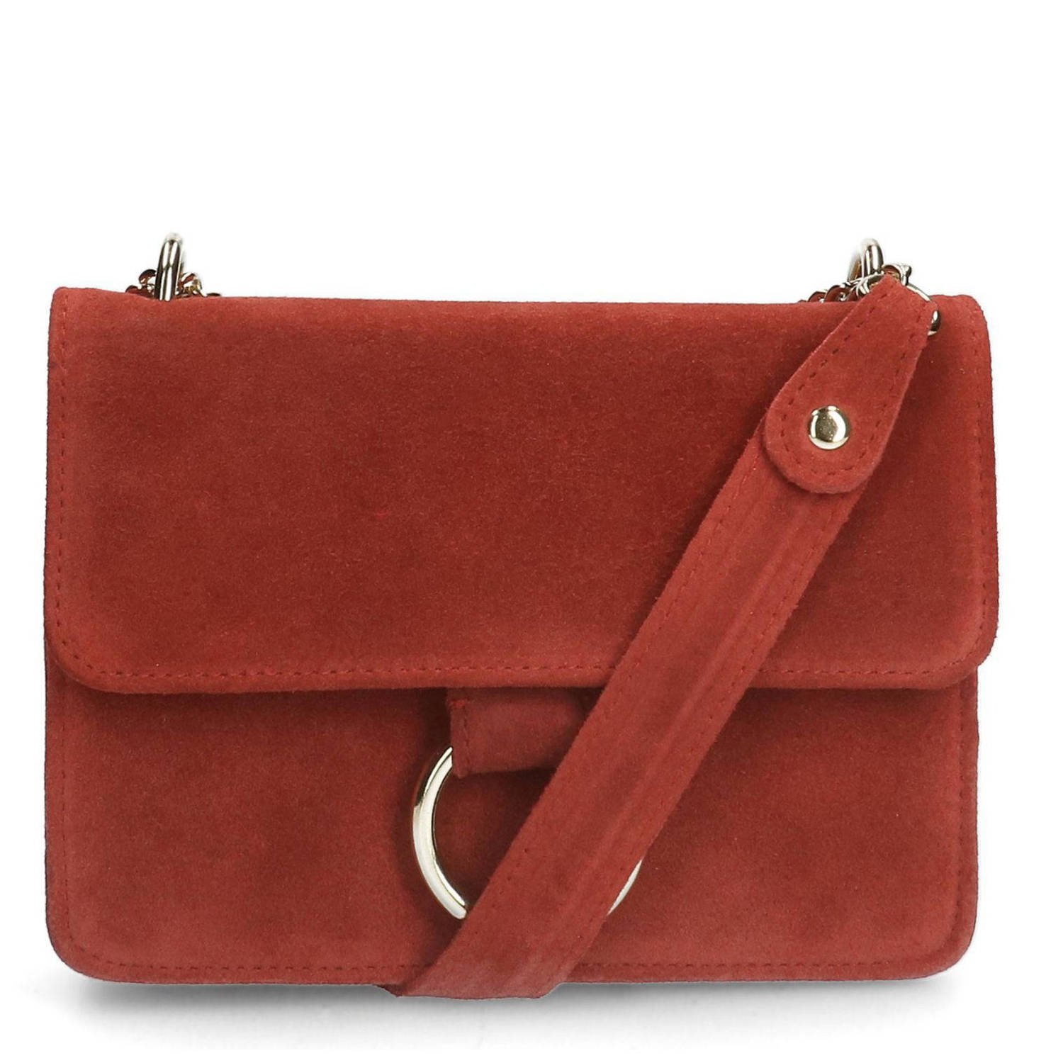 Manfield suède crossbody tas roodbruin