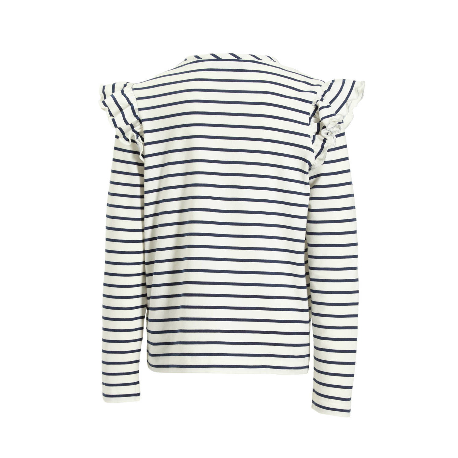 anytime longsleeve met ruffles wit donkerblauw