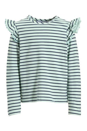 longsleeve met ruffles grijsgroen / donkerblauw