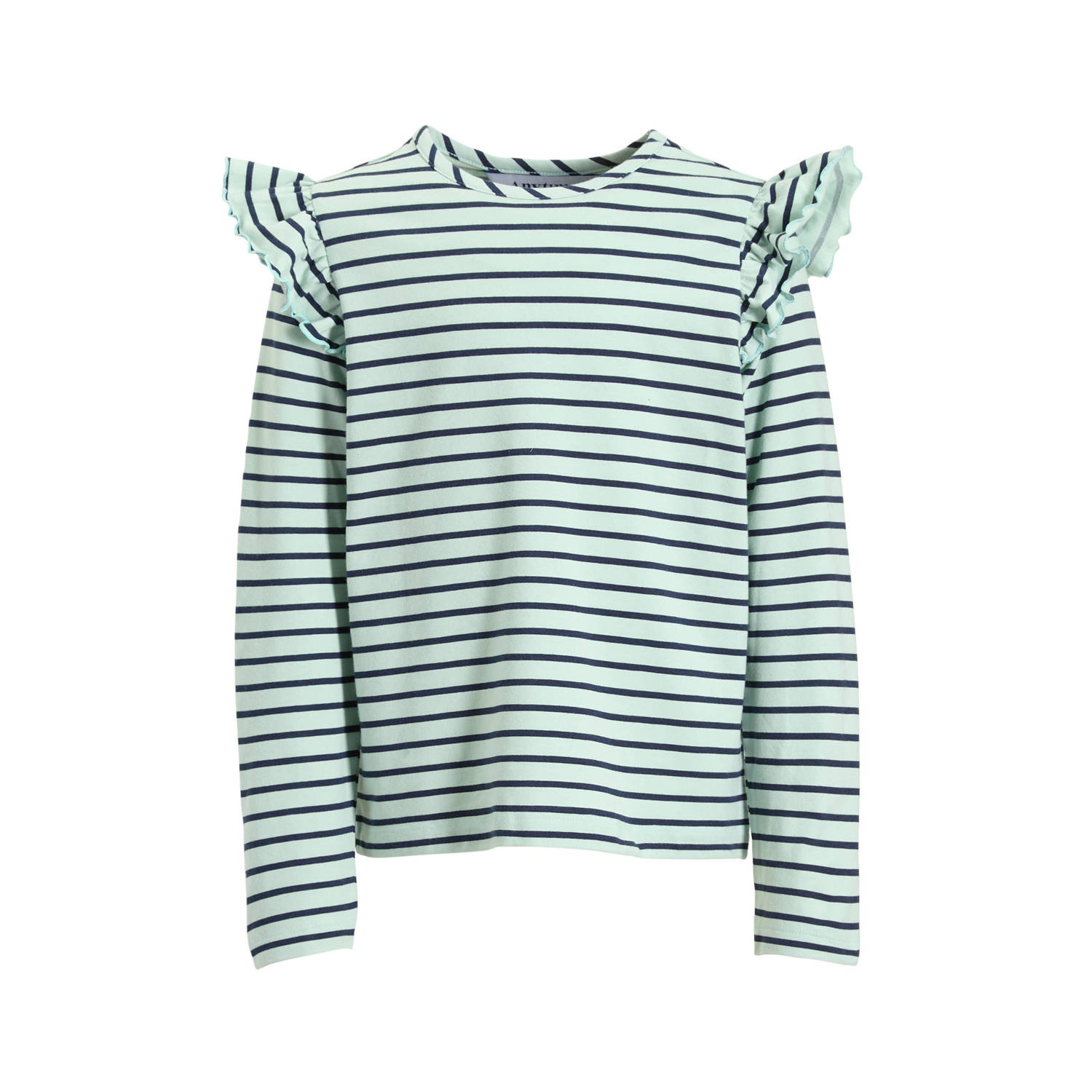 Anytime longsleeve met ruffles grijsgroen donkerblauw