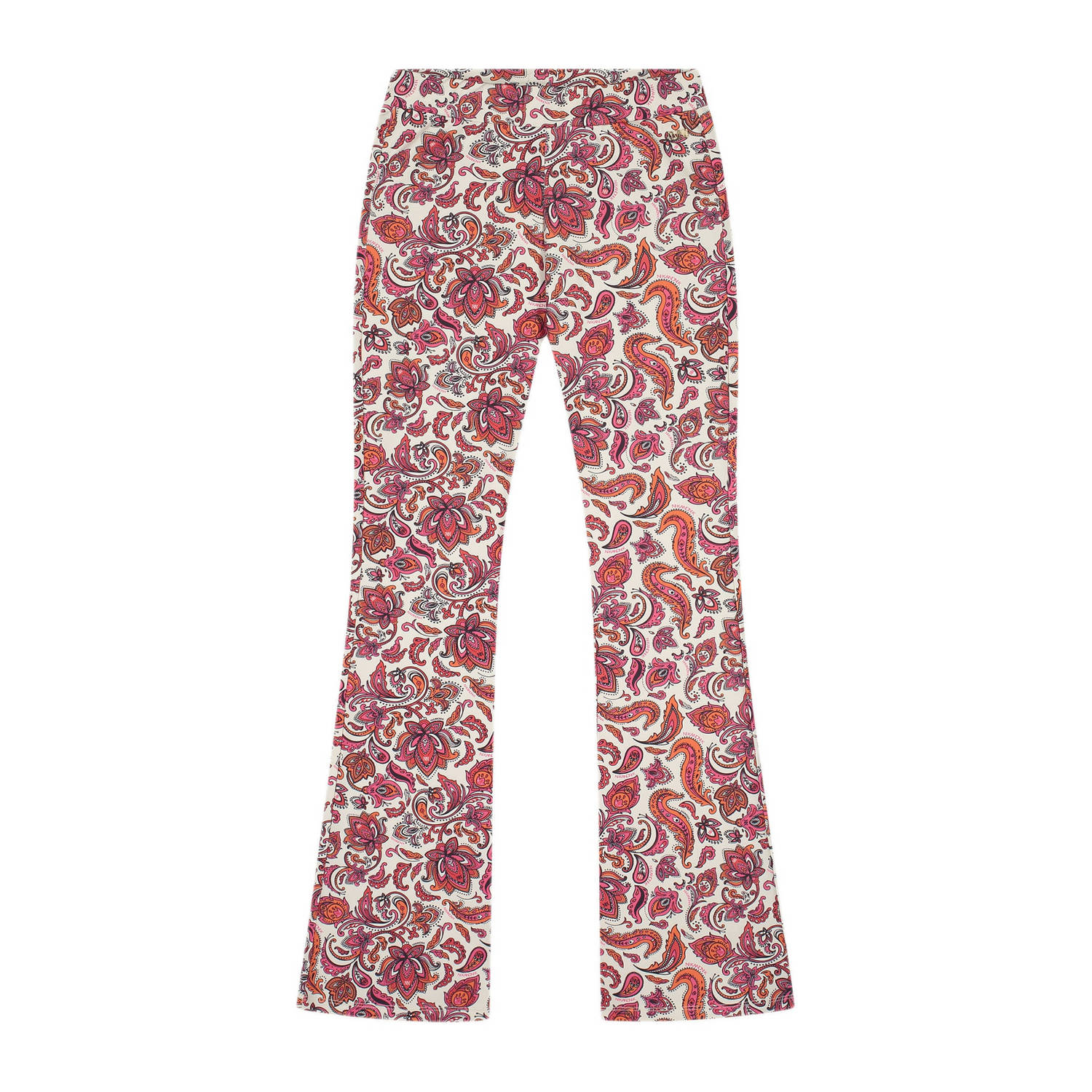 NIK&NIK flared broek met paisleyprint oranje fuchsia wit