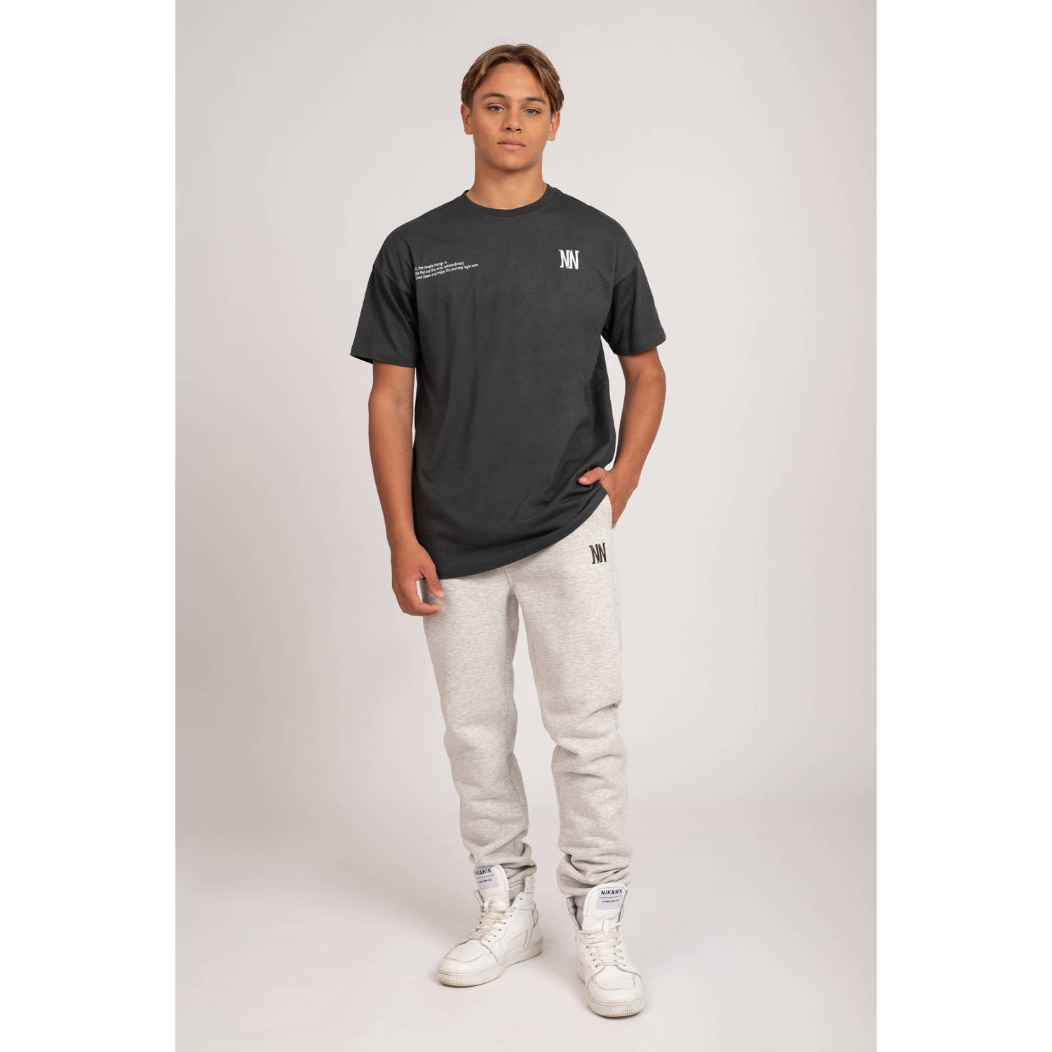 NIK&NIK T-shirt Extraordinary met tekst zwart Jongens Katoen Ronde hals 152