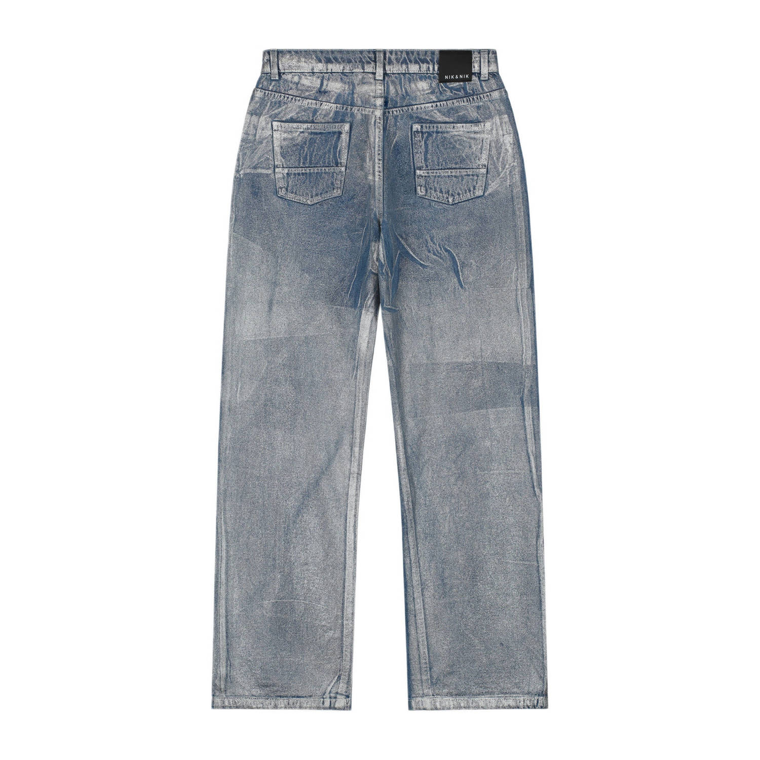 NIK&NIK coated wide leg broek zachtblauw metallic