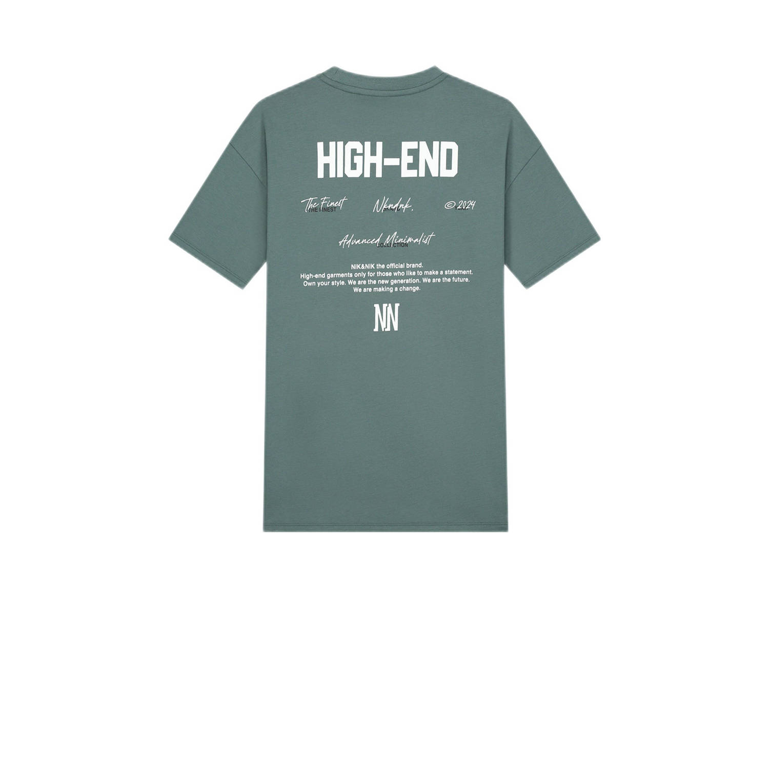 NIK&NIK T-shirt High End met backprint grijsgroen
