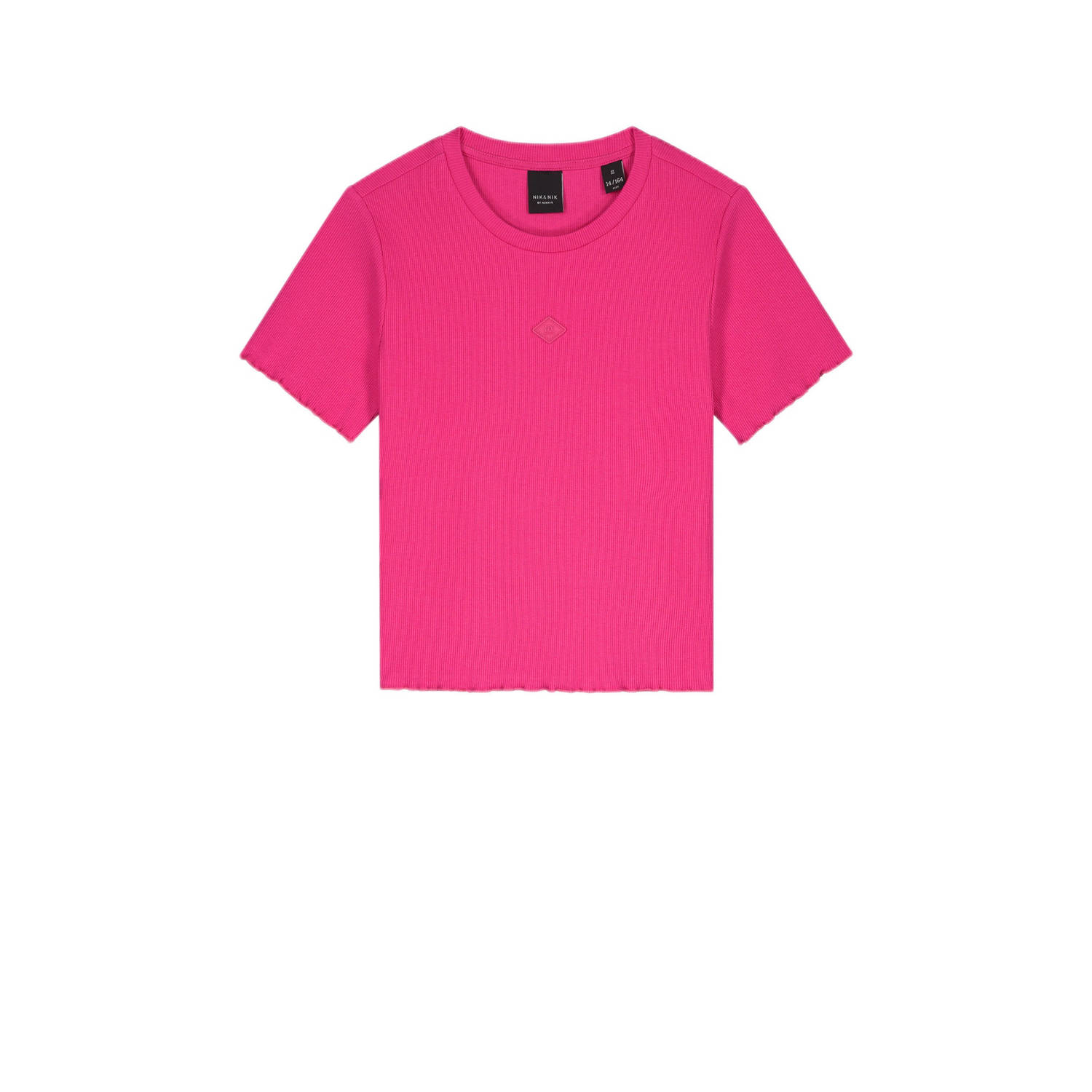 NIK&NIK T-shirt Rib fuchsia Roze Meisjes Stretchkatoen Ronde hals Effen 140