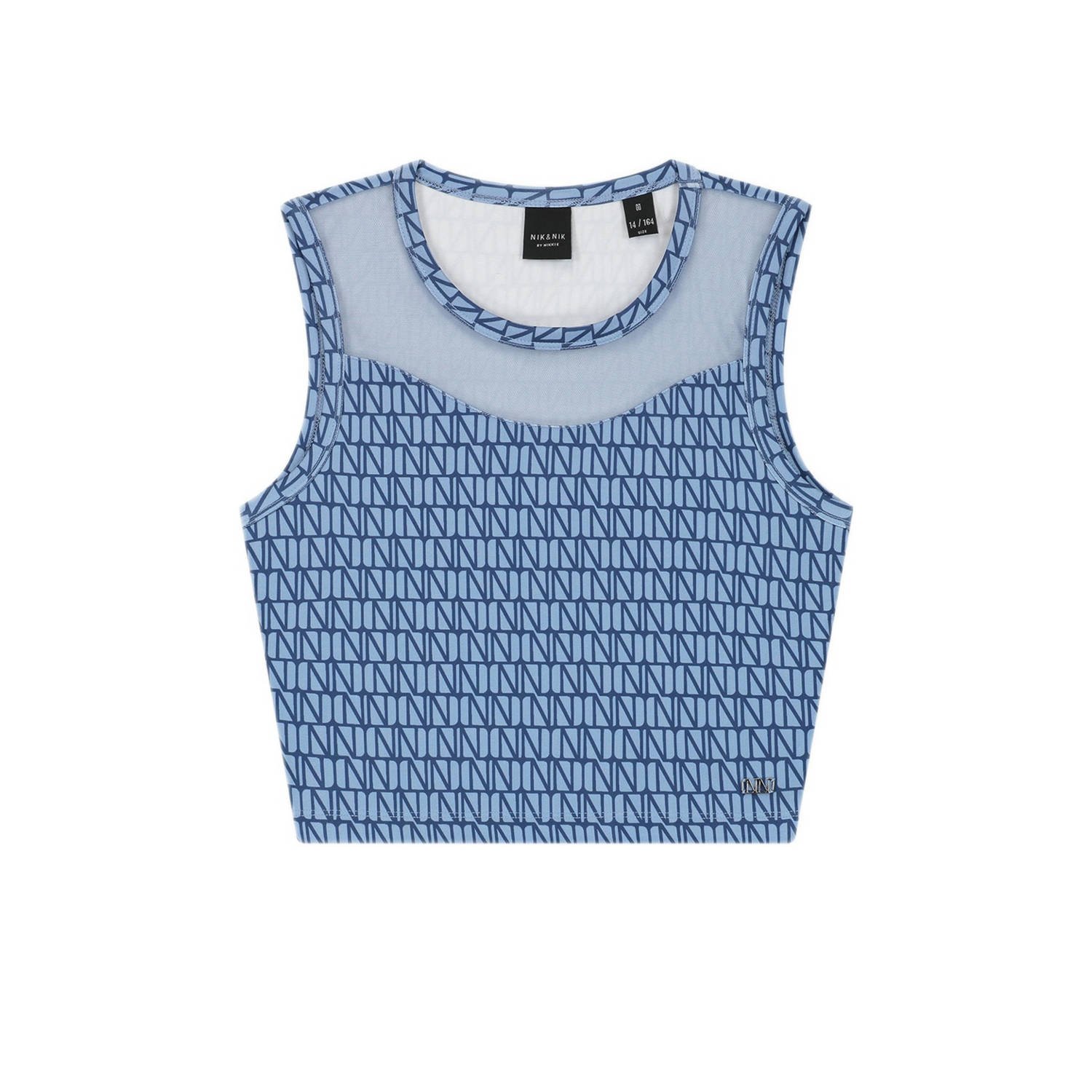 NIK&NIK crop top Joya met all over print lavendelblauw Meisjes Polyester Ronde hals 128