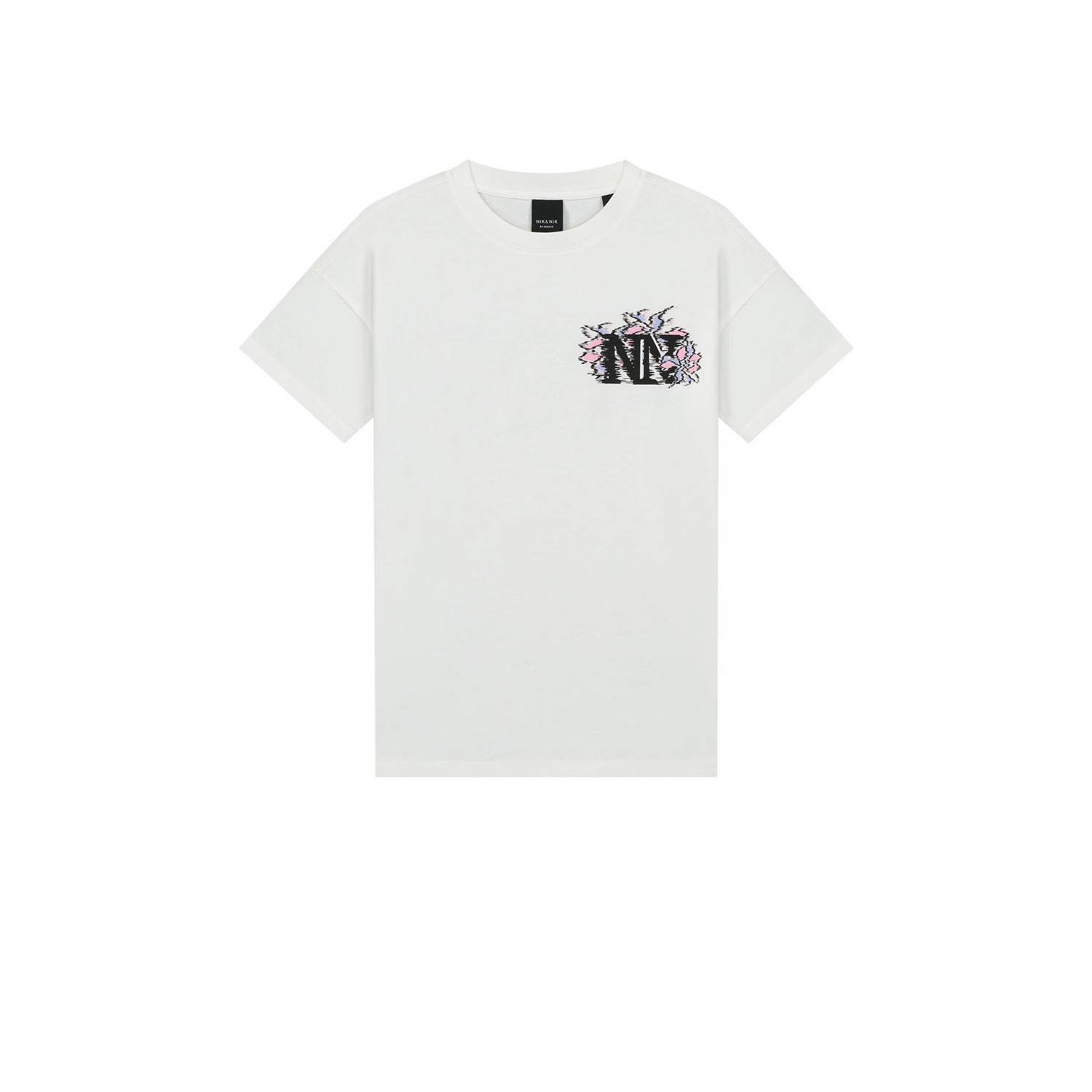 NIK&NIK T-shirt Logo met backprint wit lavendelblauw Meisjes Katoen Ronde hals 128