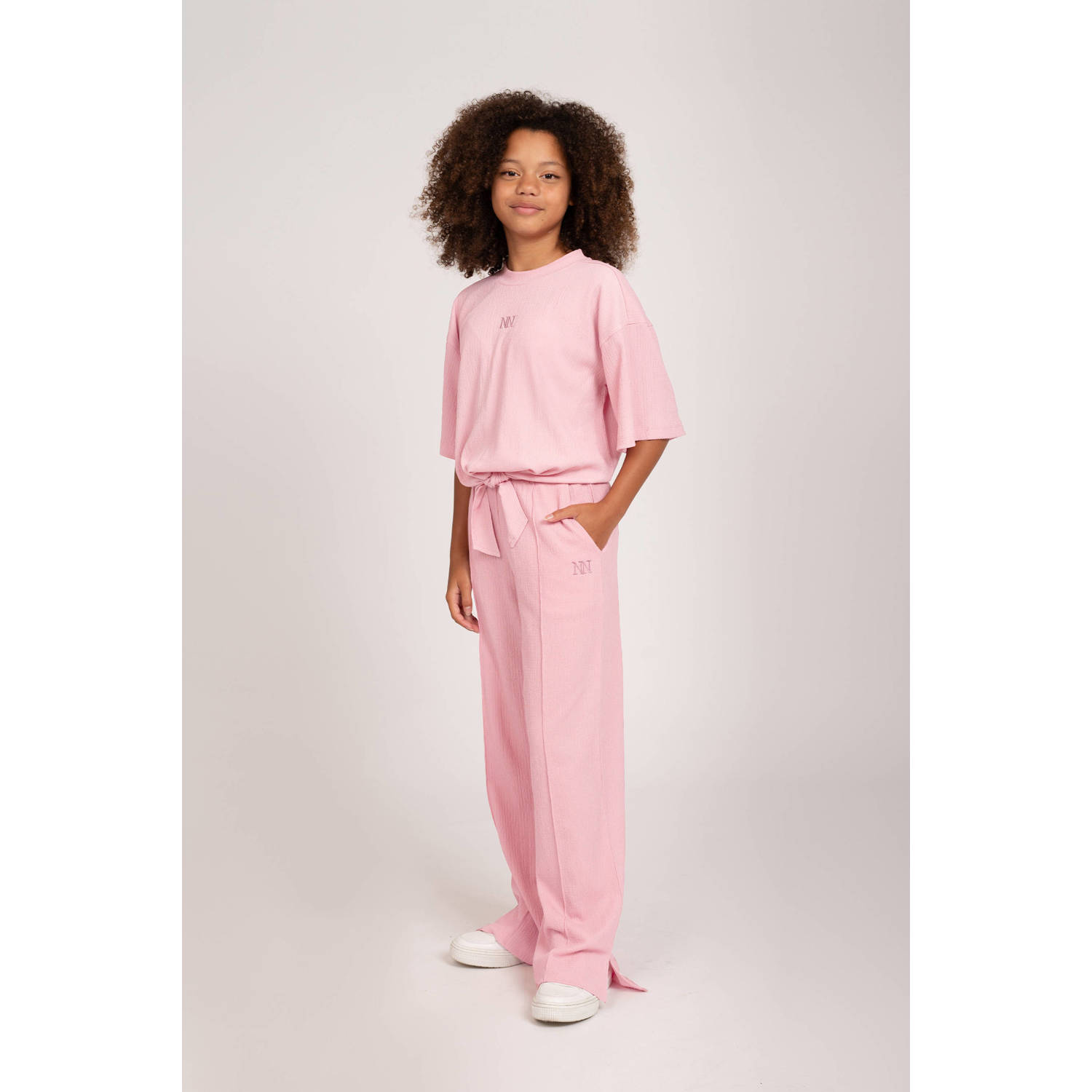 NIK&NIK loose fit broek Siri zachtroze Meisjes Polyester Effen 140