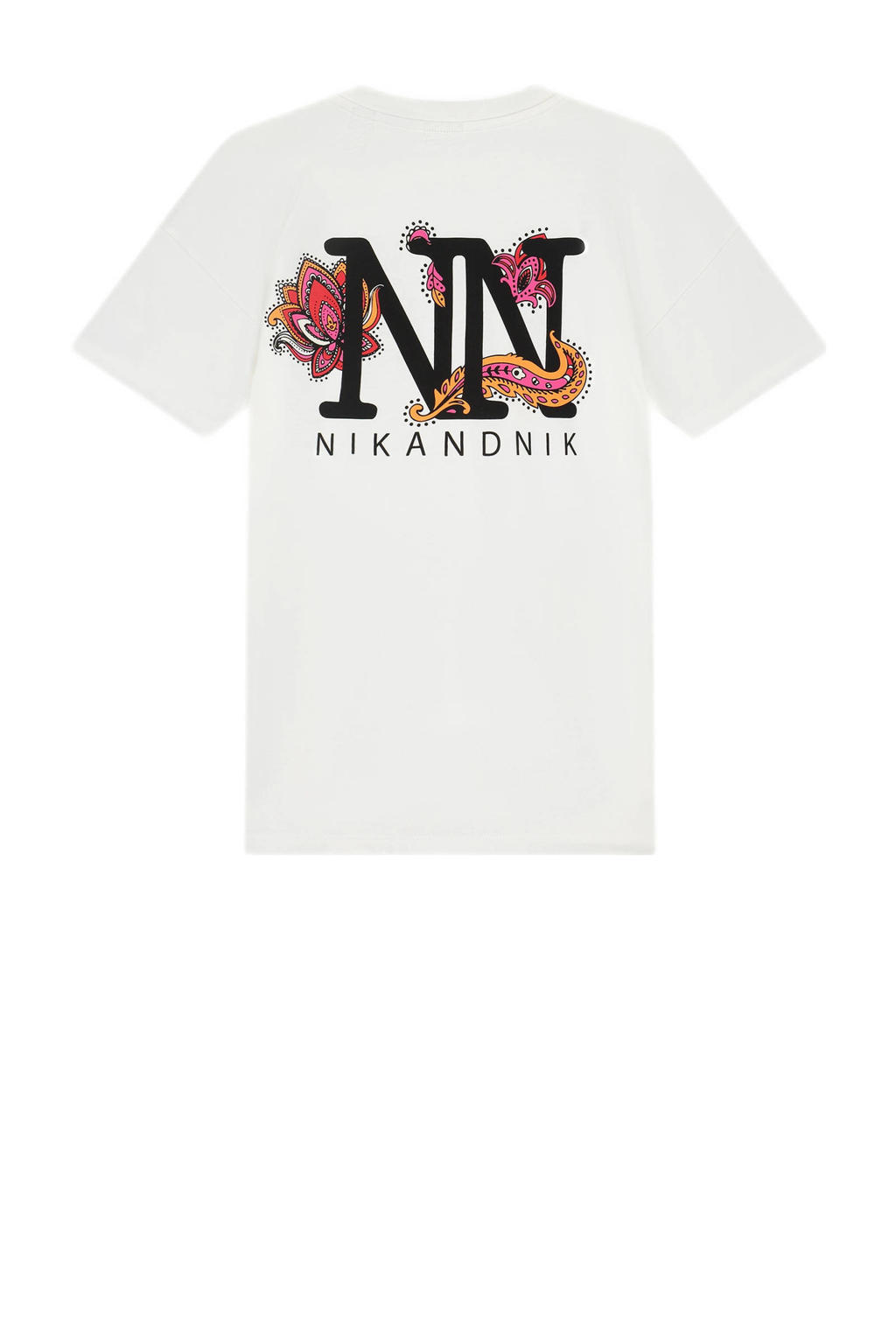 NIK&NIK T-shirt Logo met backprint wit/fuchsia | wehkamp