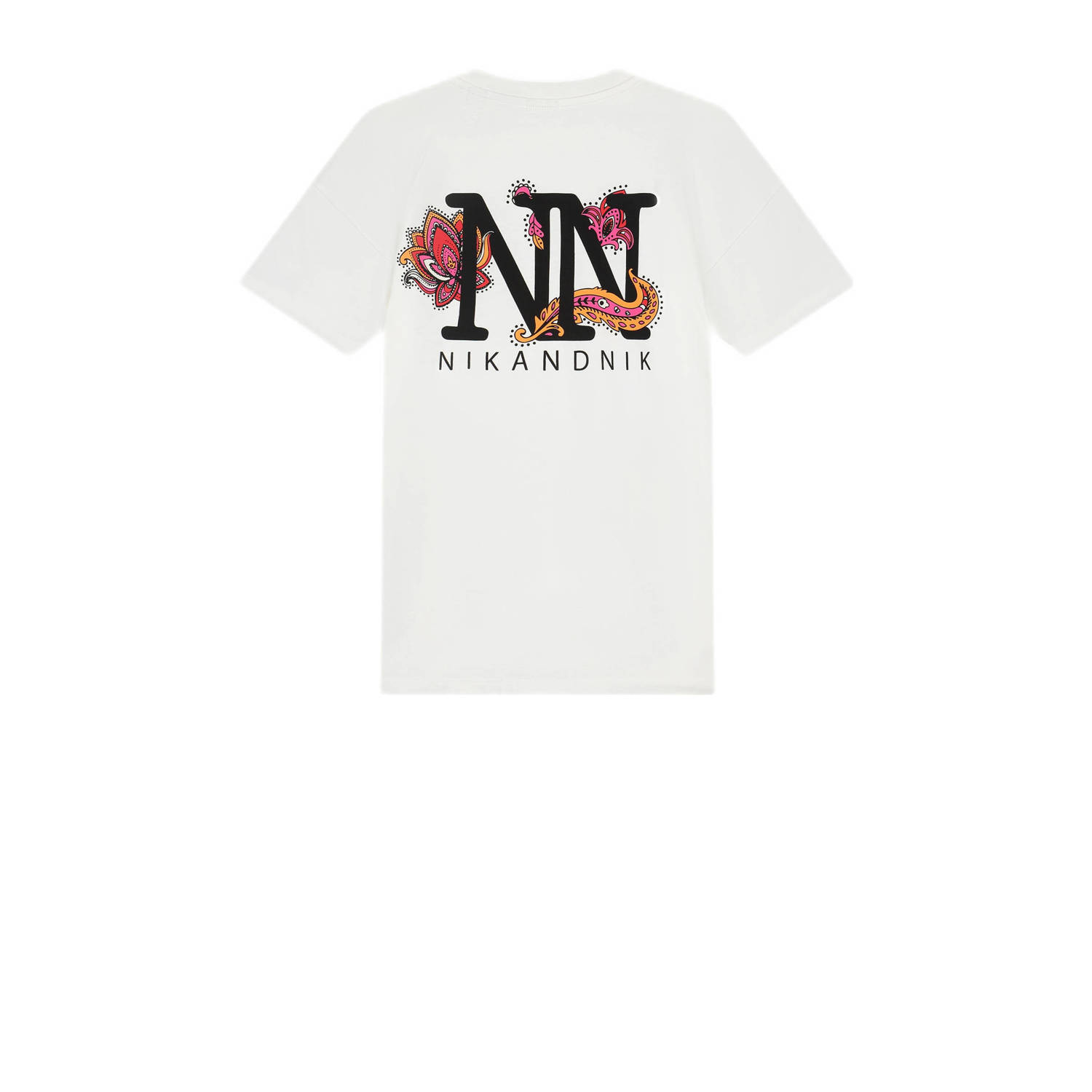 NIK&NIK T-shirt Logo met backprint wit fuchsia