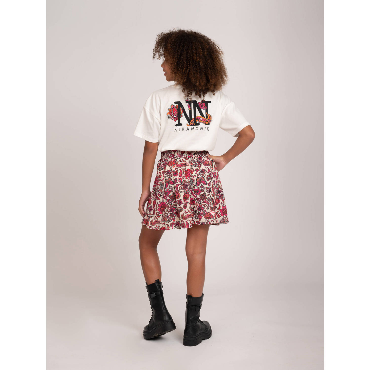 NIK&NIK T-shirt Logo met backprint wit fuchsia