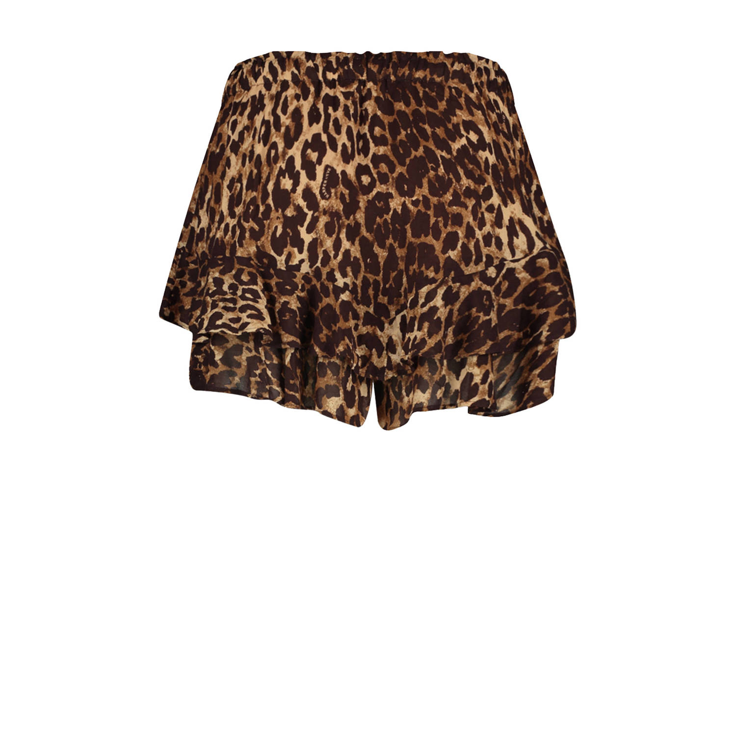 HARPER & YVE skort YANICK met panterprint en ruches bruin zwart