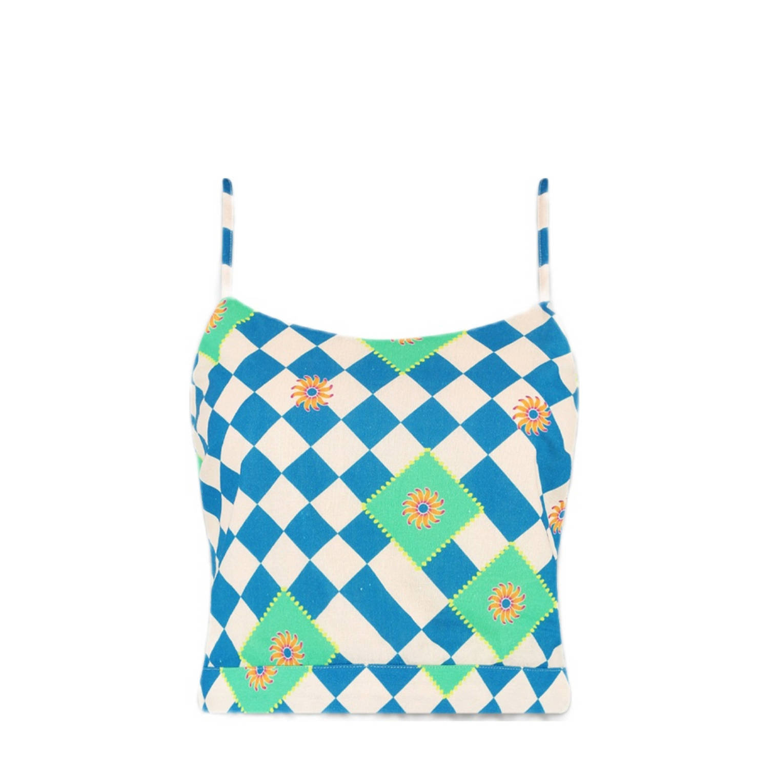 HARPER & YVE crop top LUCY met all over print blauw groen ecru