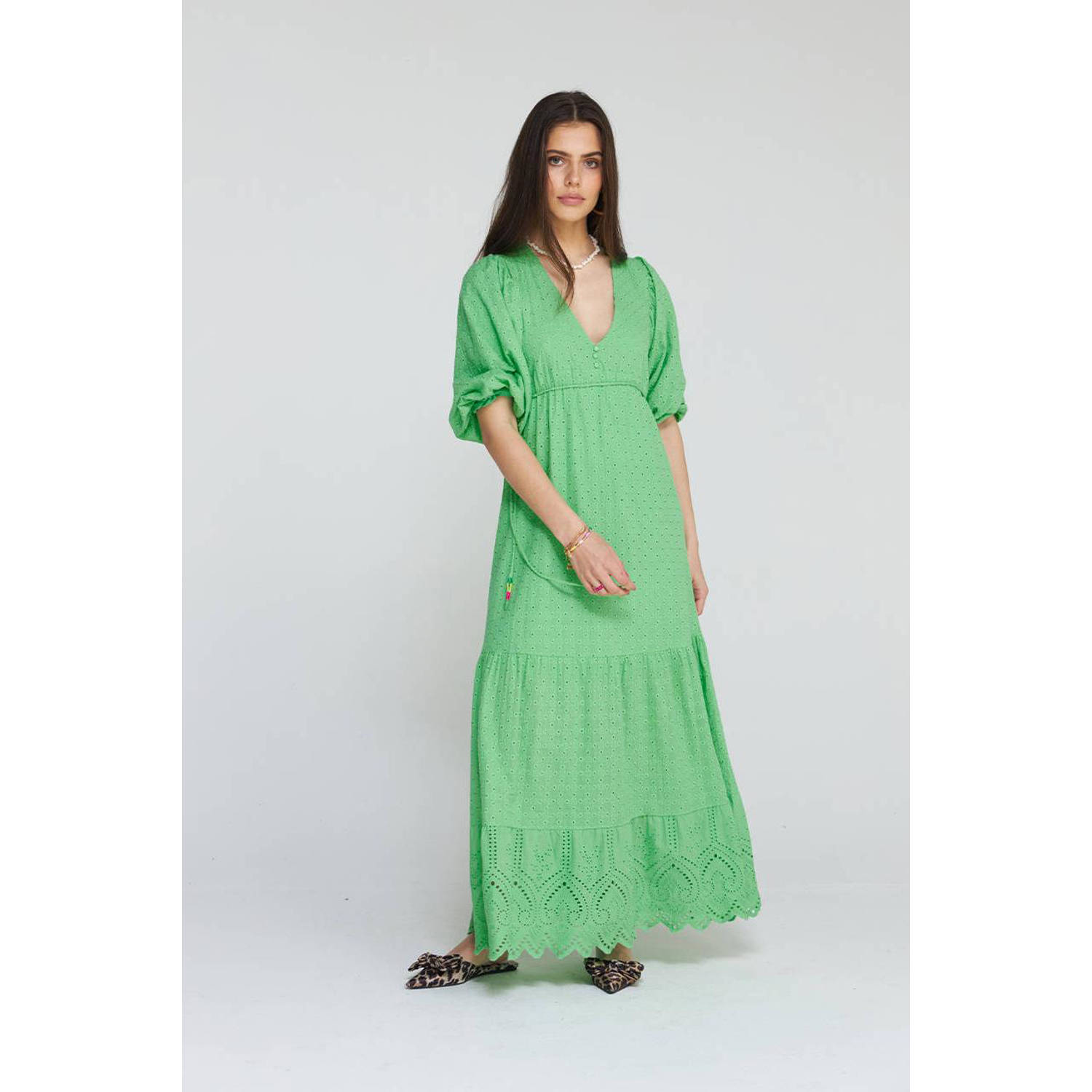 HARPER & YVE maxi jurk LIVA met open rug groen