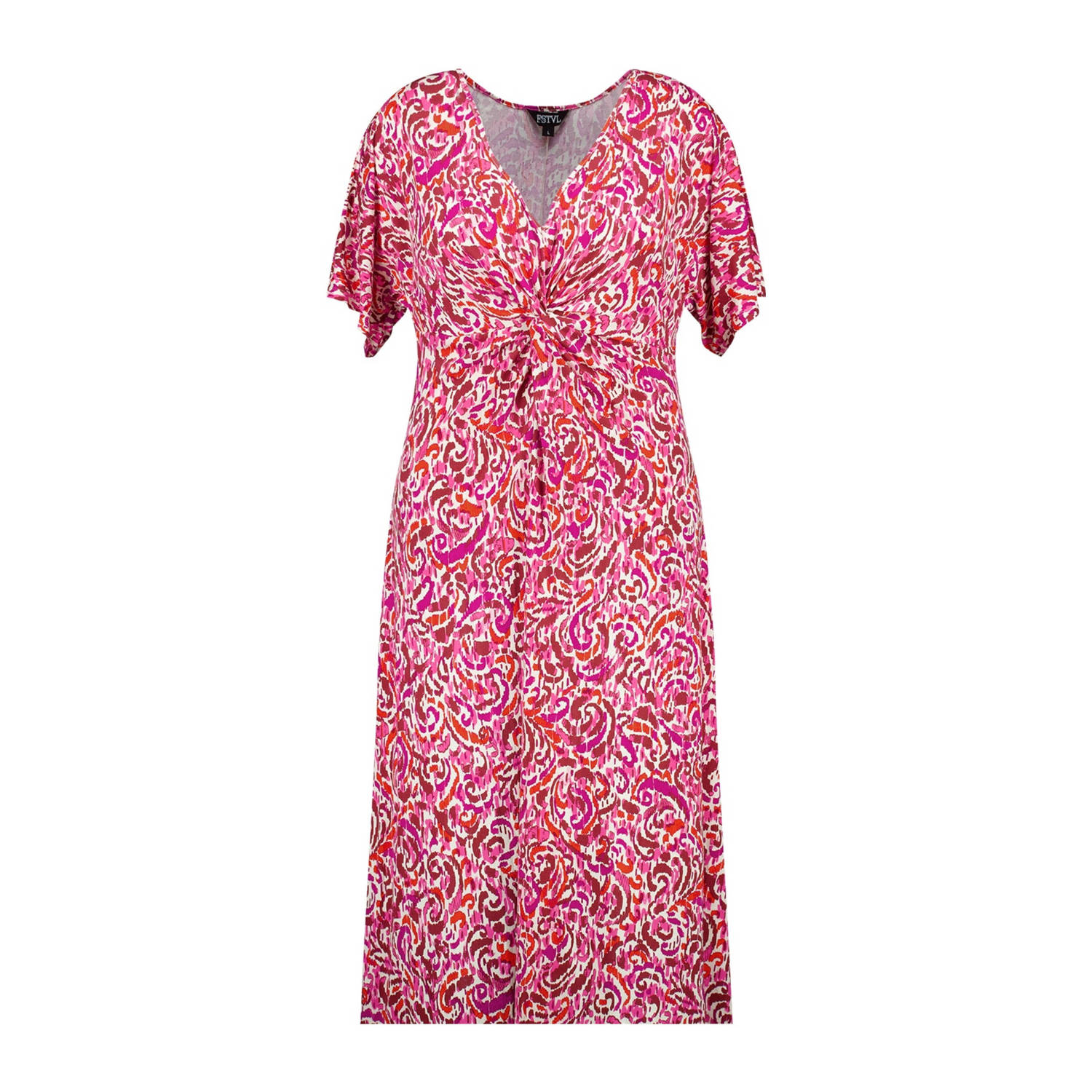 MS Mode jurk met paisleyprint fuchsia ecru