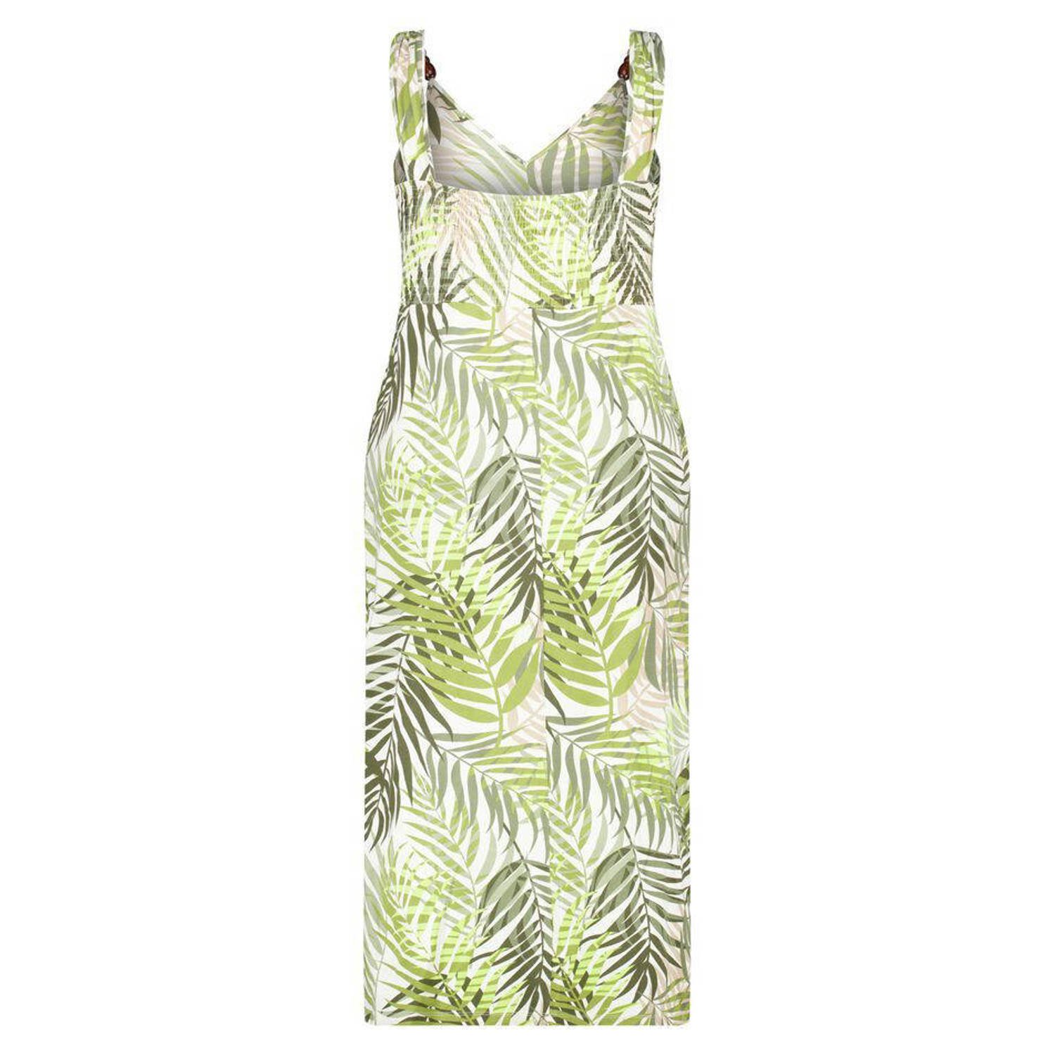 MS Mode jurk met bladprint groen ecru