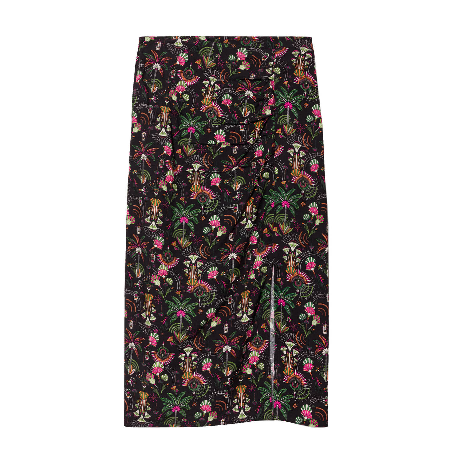 Cache rok met all over print en plooien zwart roze groen