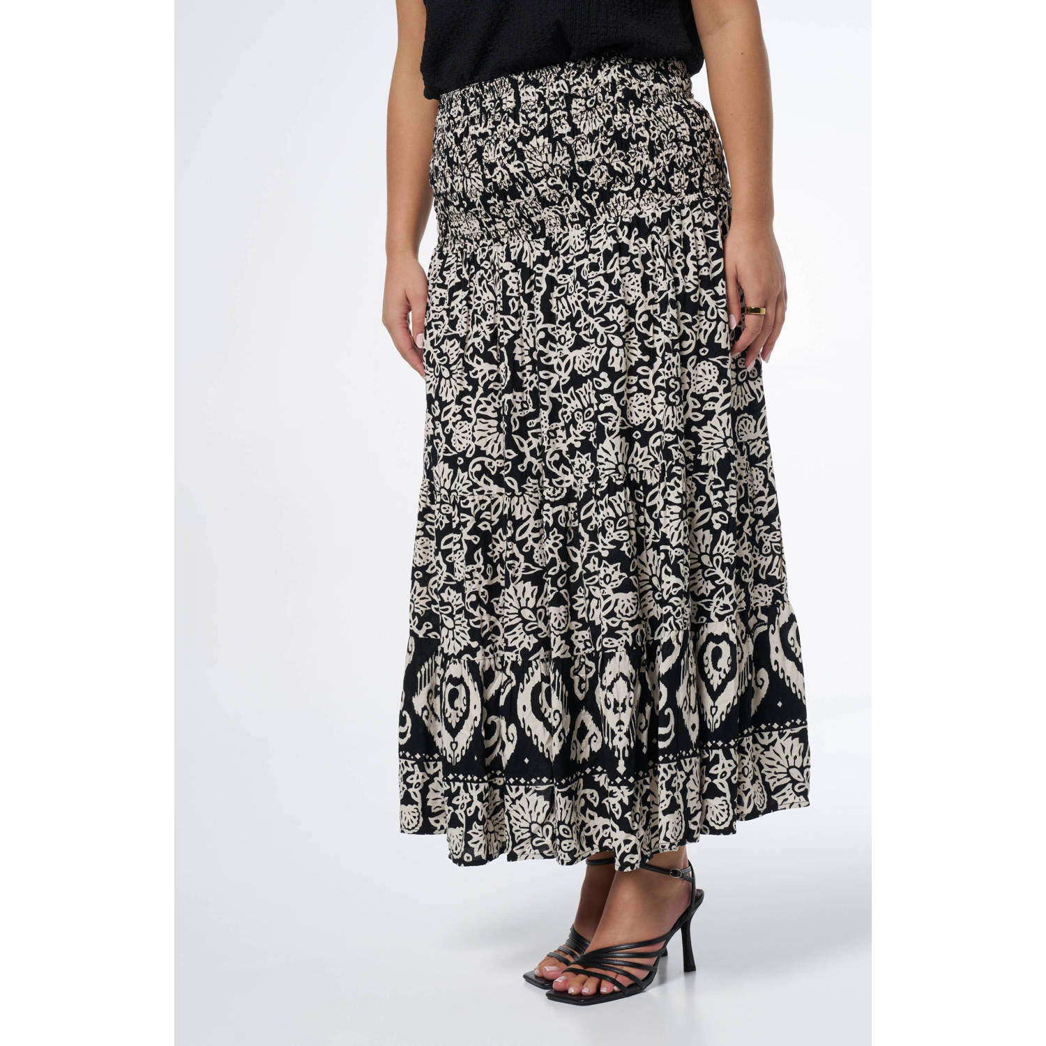 MS Mode rok met all over print zwart wit