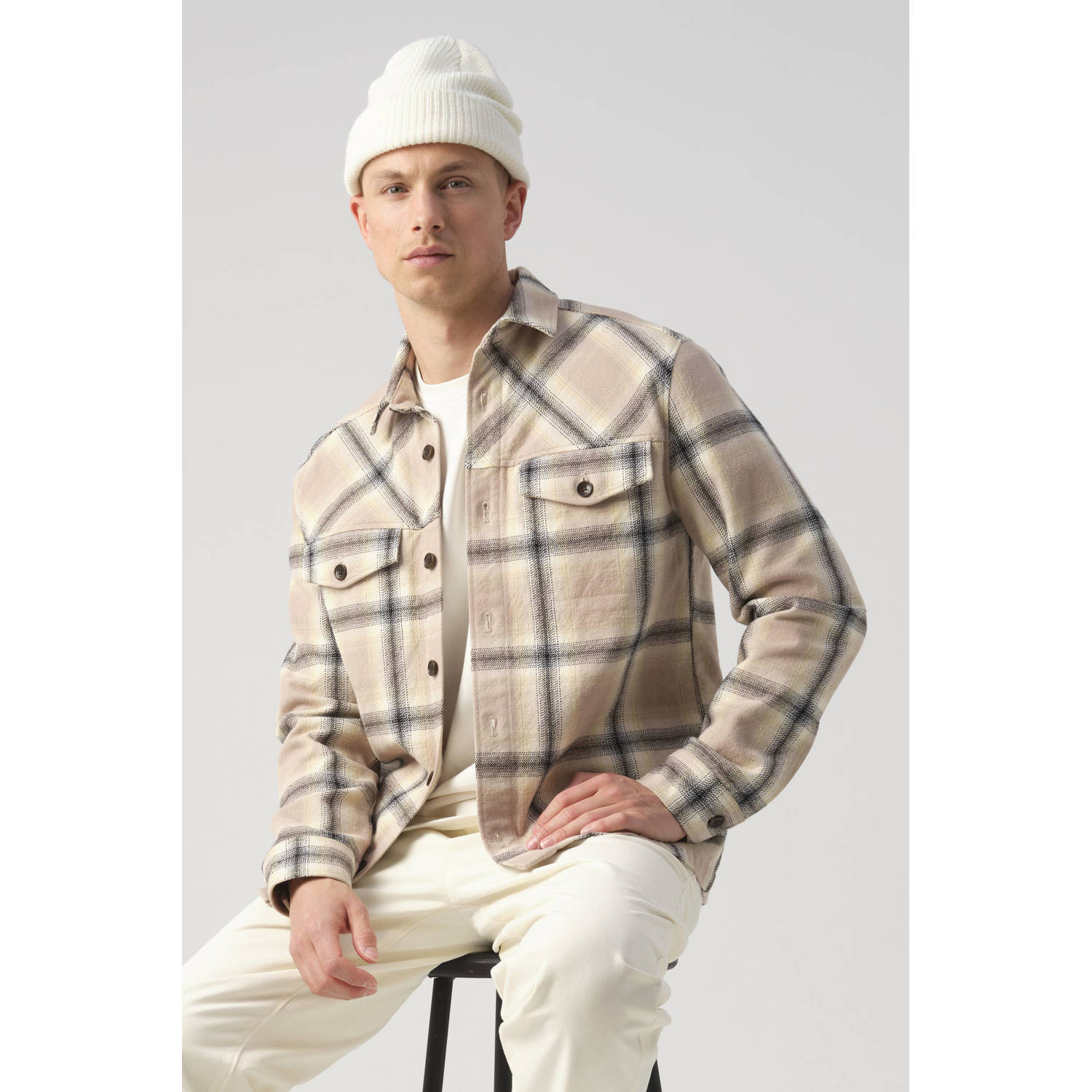 J.C. Rags geruit regular fit overshirt RYLEE bleached sand