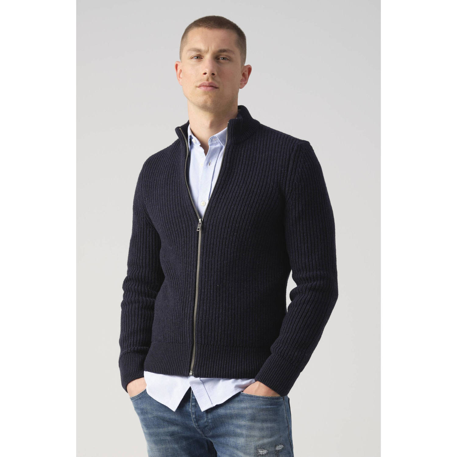 J.C. Rags ribgebreid vest REAGAN met wol sky captain