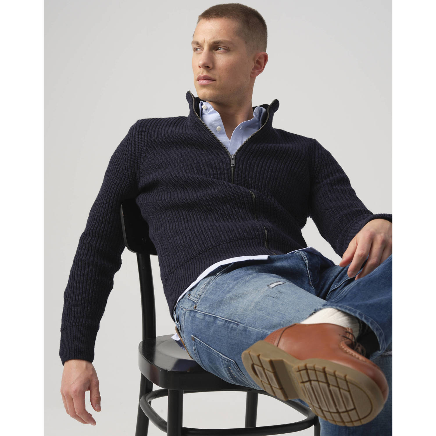 J.C. Rags ribgebreid vest REAGAN met wol sky captain