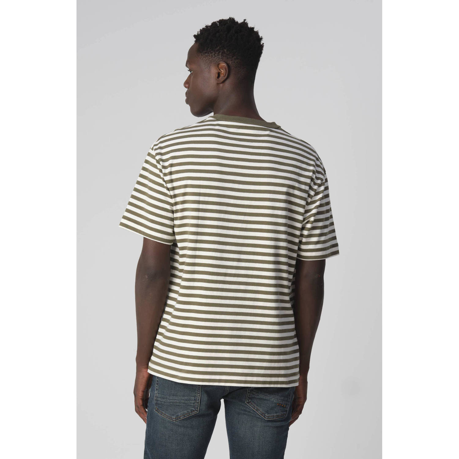 J.C. Rags gestreept regular fit T-shirt Johnny olive night