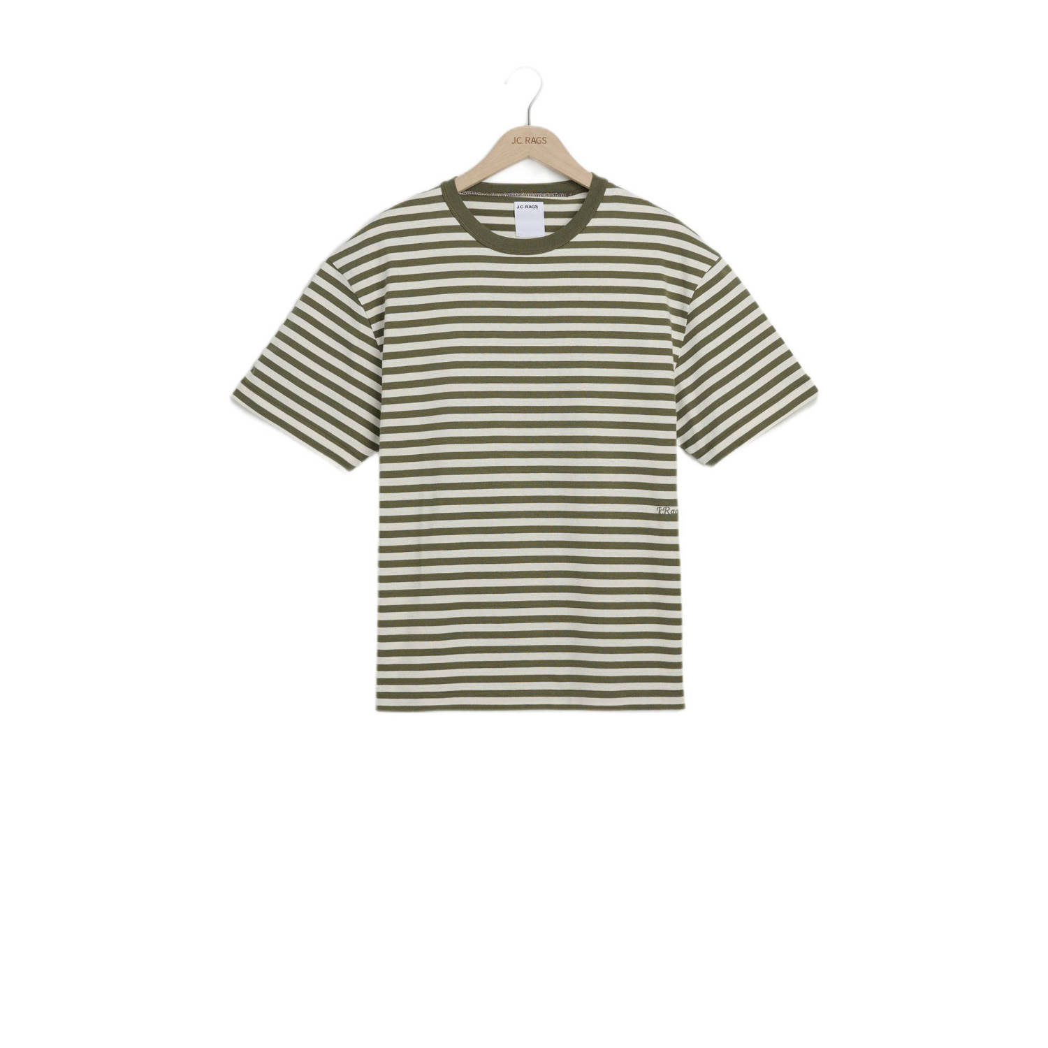 J.C. Rags gestreept regular fit T-shirt Johnny olive night