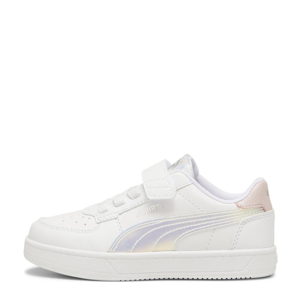 Wit en lilakleurige jongens en meisjes Puma Caven 2.0 Holo sneakers zilverkleurig met veters