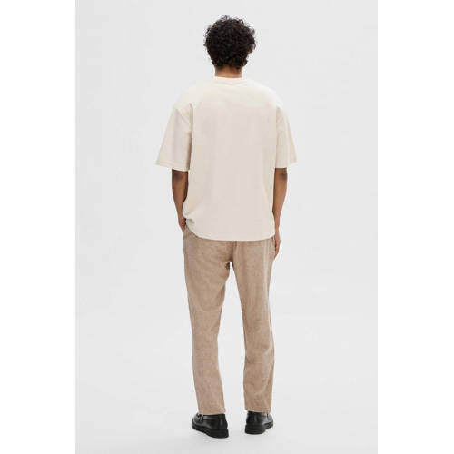 SELECTED HOMME loose fit T-shirt SLHLOOSEOSCAR beige afbeelding