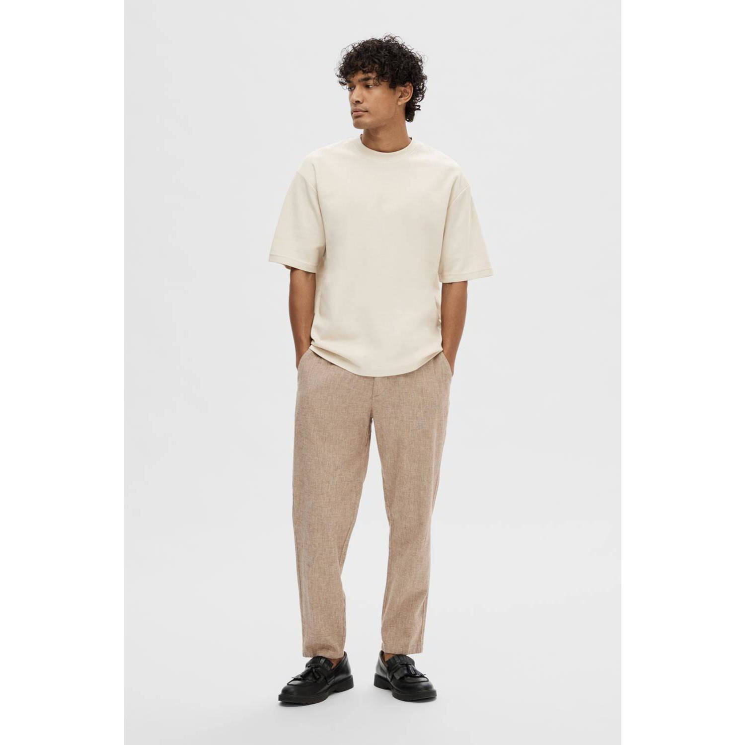 SELECTED HOMME loose fit T-shirt SLHLOOSEOSCAR beige