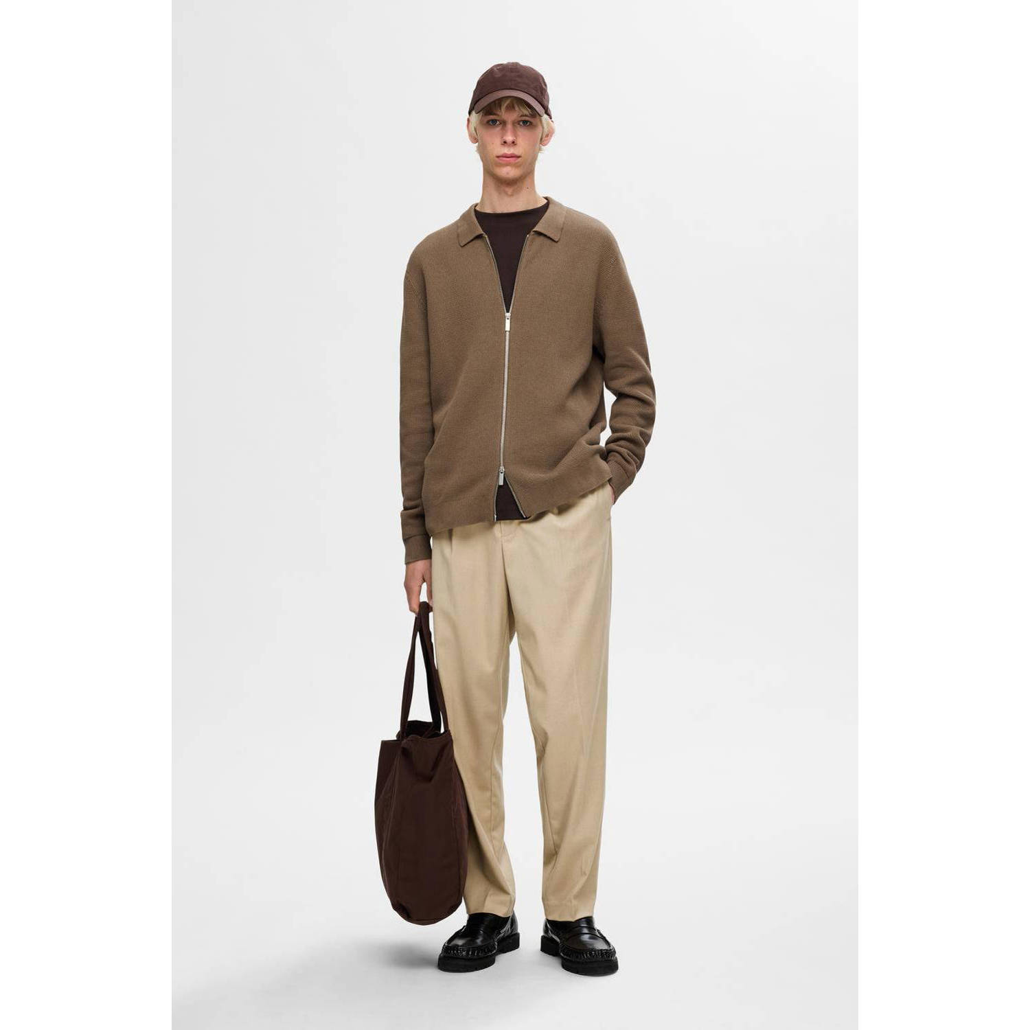 SELECTED HOMME tapered fit broek LEROY beige