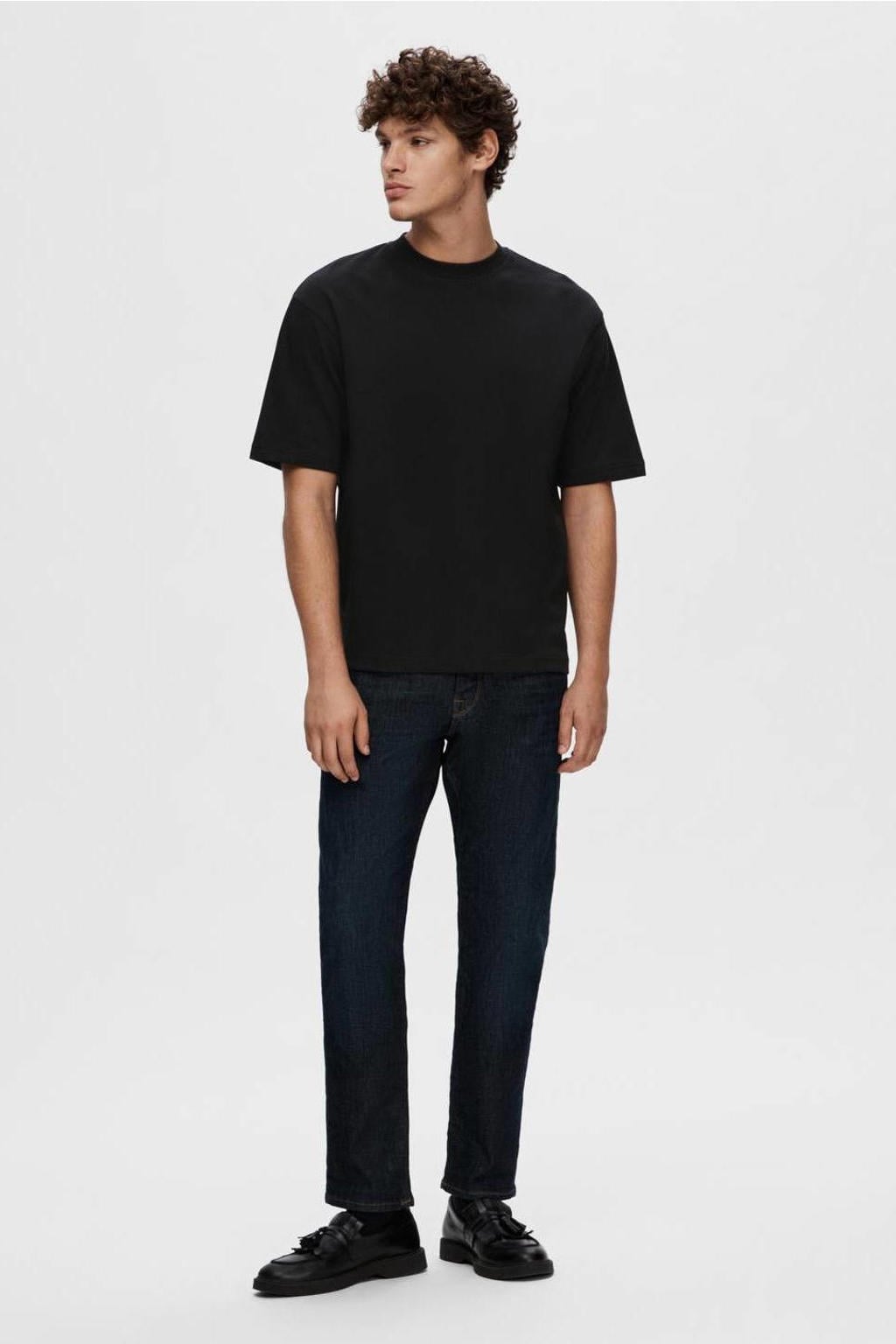 Selected loose fit T-shirt SLHLOOSEOSCAR zwart