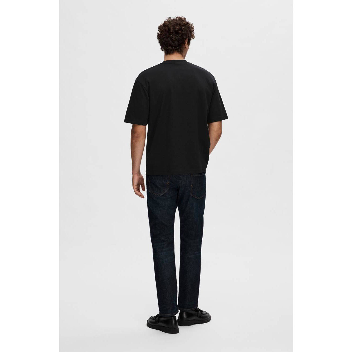 SELECTED HOMME loose fit t-shirt SLHLOOSEOSCAR zwart