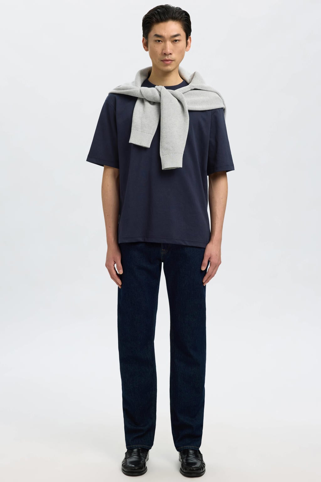 Selected loose fit T-shirt SLHLOOSEOSCAR donkerblauw