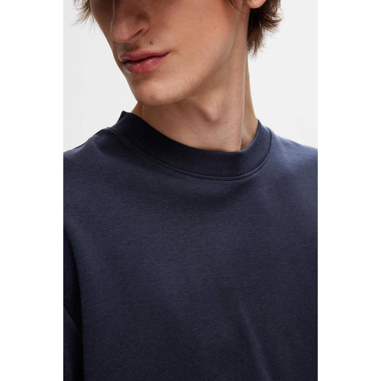 SELECTED HOMME loose fit T-shirt SLHLOOSEOSCAR donkerblauw