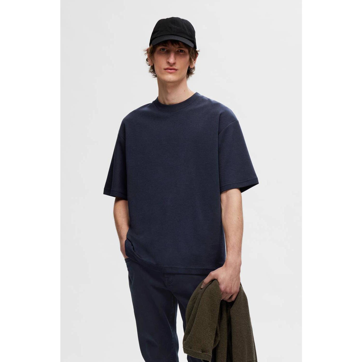 SELECTED HOMME Heren Polo's & T-shirts Slhlooseoscar Ss O-neck Tee Noos Donkerblauw