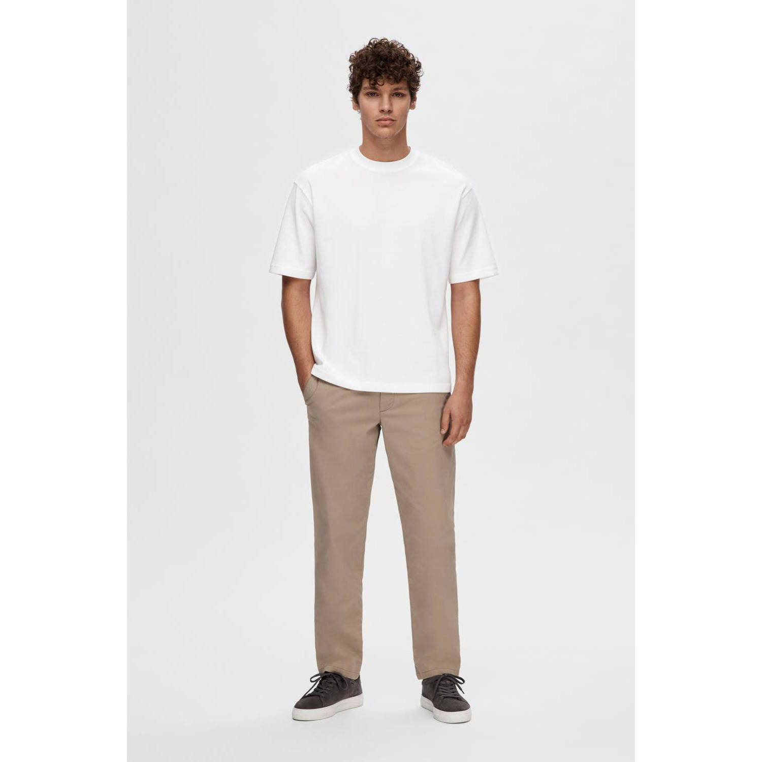 SELECTED HOMME loose fit T-shirt SLHLOOSEOSCAR wit