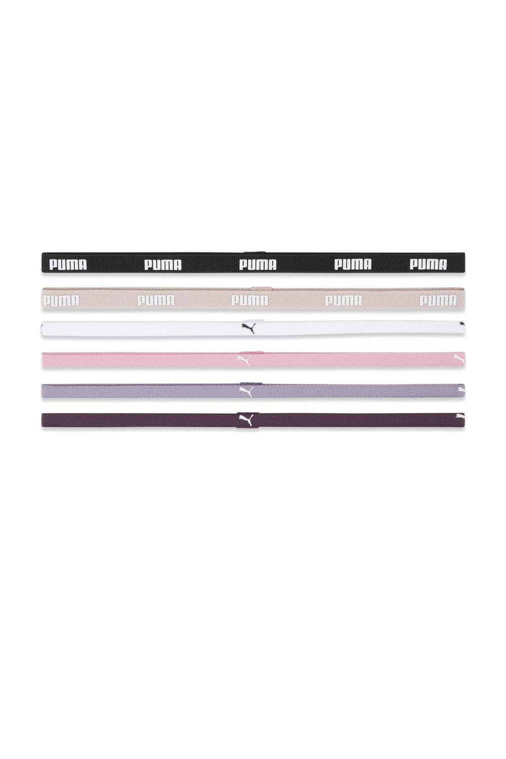 Puma haarbandjes - set van 6 zwart/lila/lichtroze/aubergine