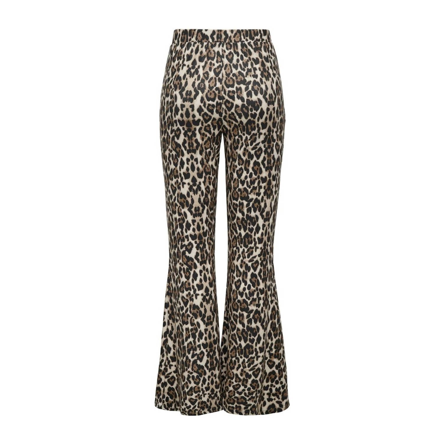 ONLY high waist flared broek ONLANNA met panterprint bruin zwart