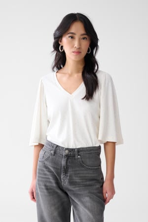 top met strass steentjes wit