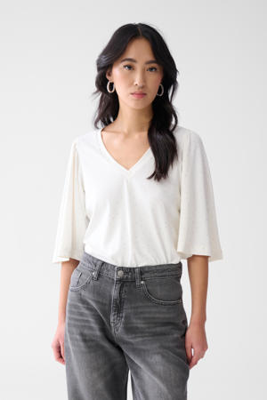 top met strass steentjes wit