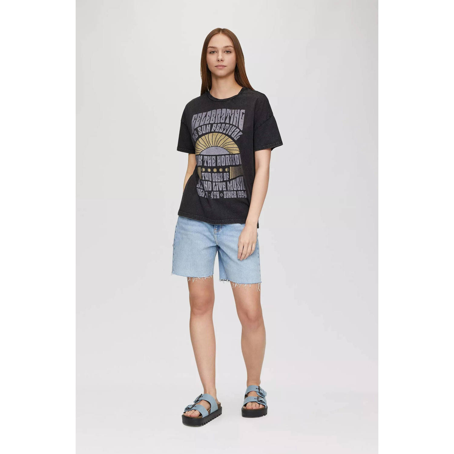 Q S by s.Oliver T-shirt met printopdruk zwart