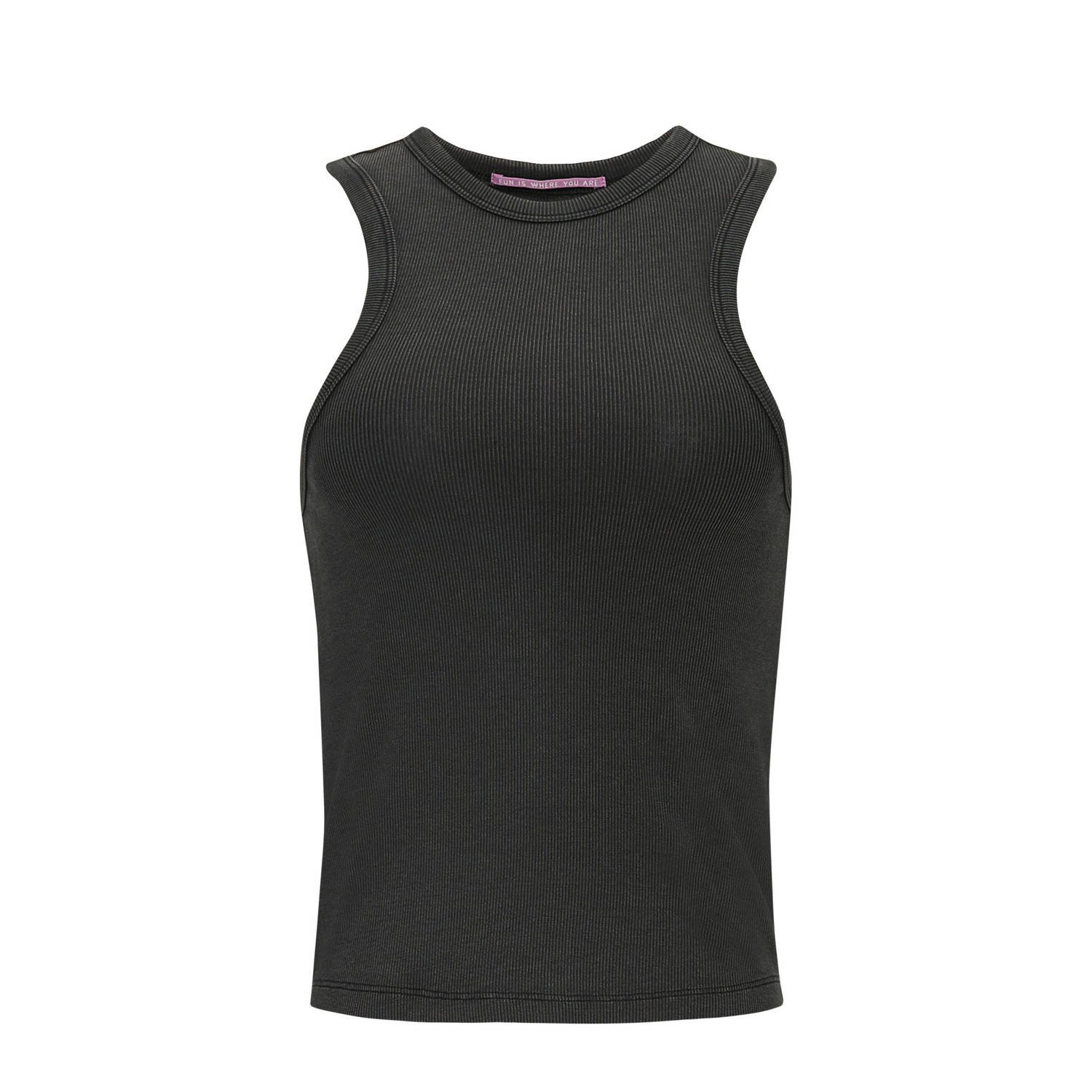 Q S by s.Oliver ribgebreide top zwart