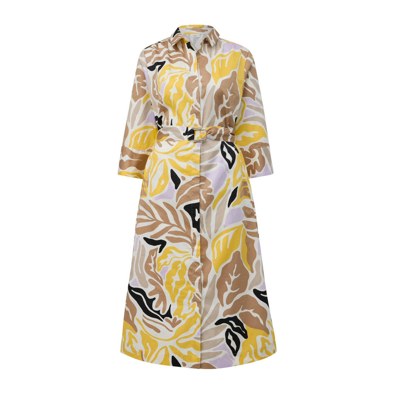 S.Oliver BLACK LABEL blousejurk met all over print en ceintuur ecru geel