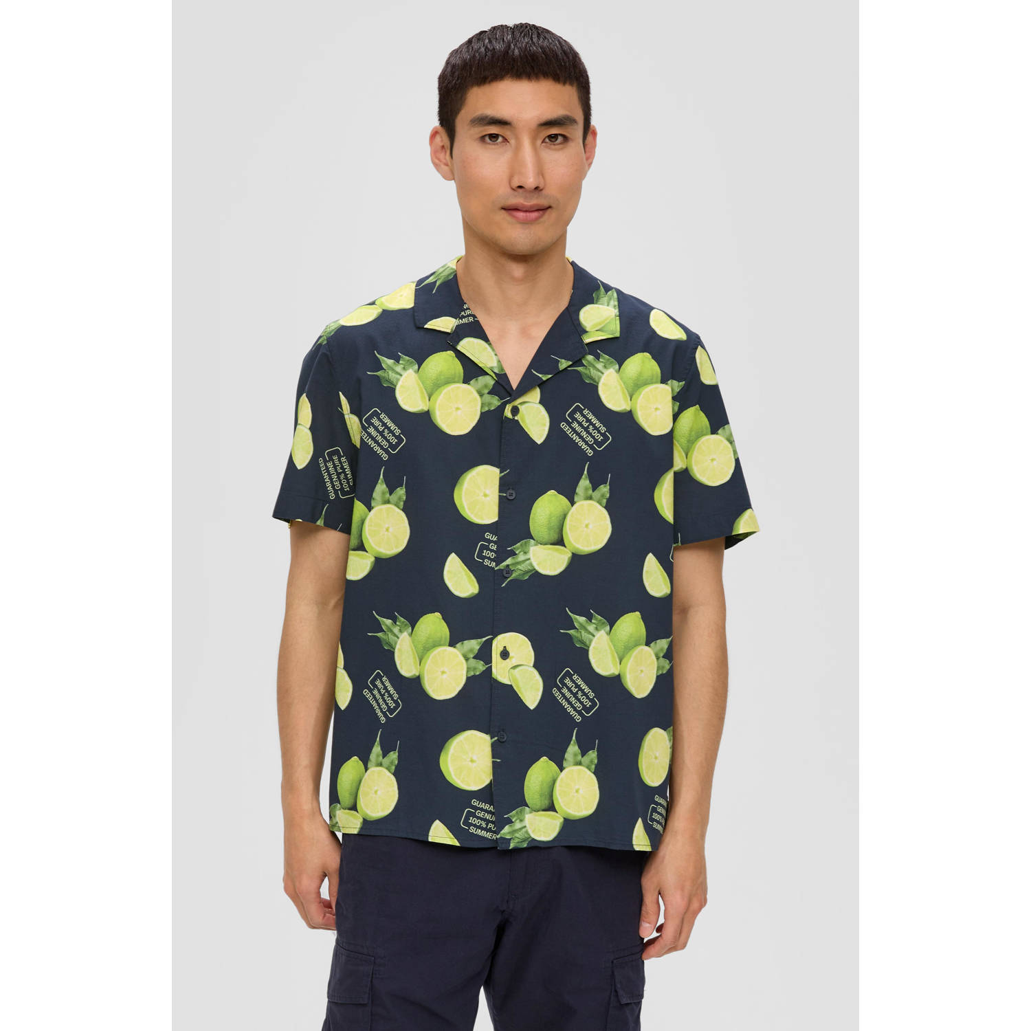s.Oliver regular fit overhemd met all over print donkerblauw