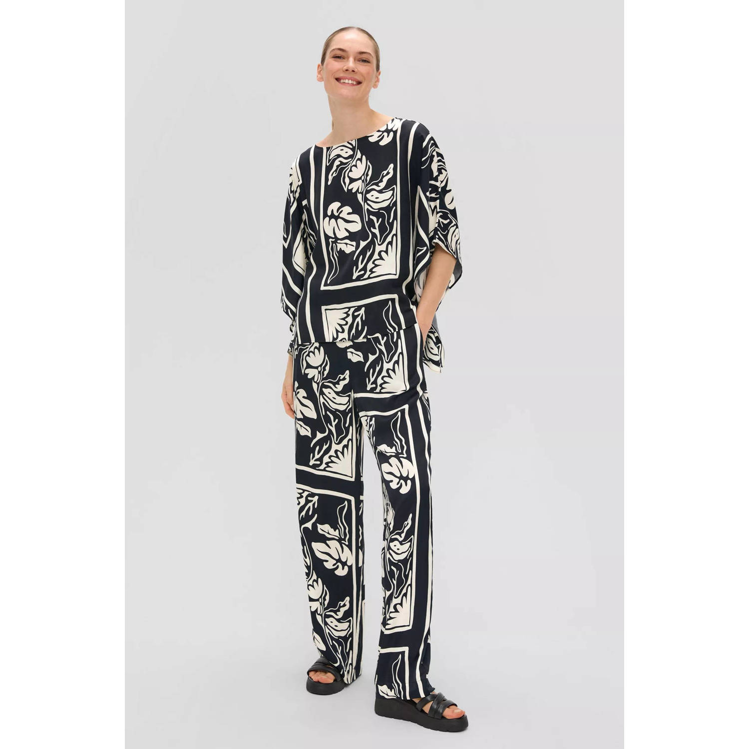 s.Oliver BLACK LABEL blousetop met all over print zwart ecru