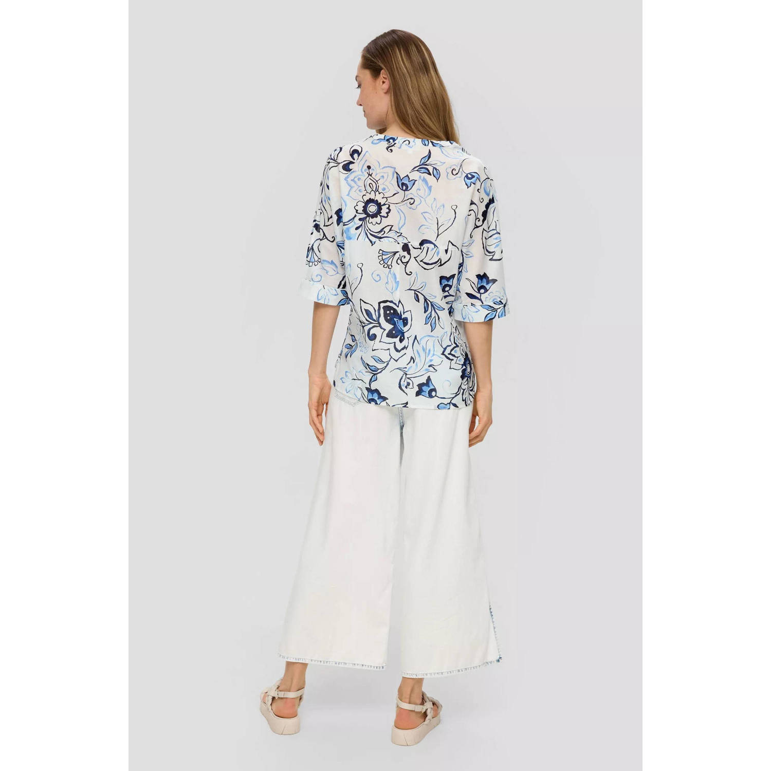 s.Oliver blouse met all over print blauw wit
