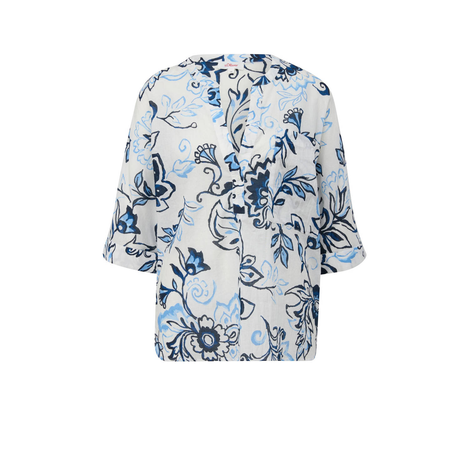 S.Oliver blouse met all over print blauw wit